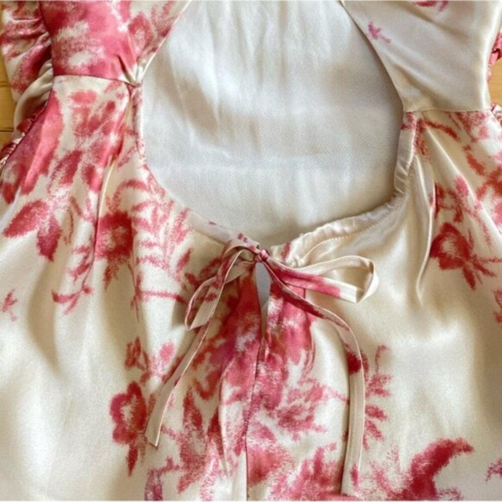 NEW Reformation Anaiis Long Silk Dress Cameo Rose Pink Cream Floral | size 4 - Picture 11 of 12
